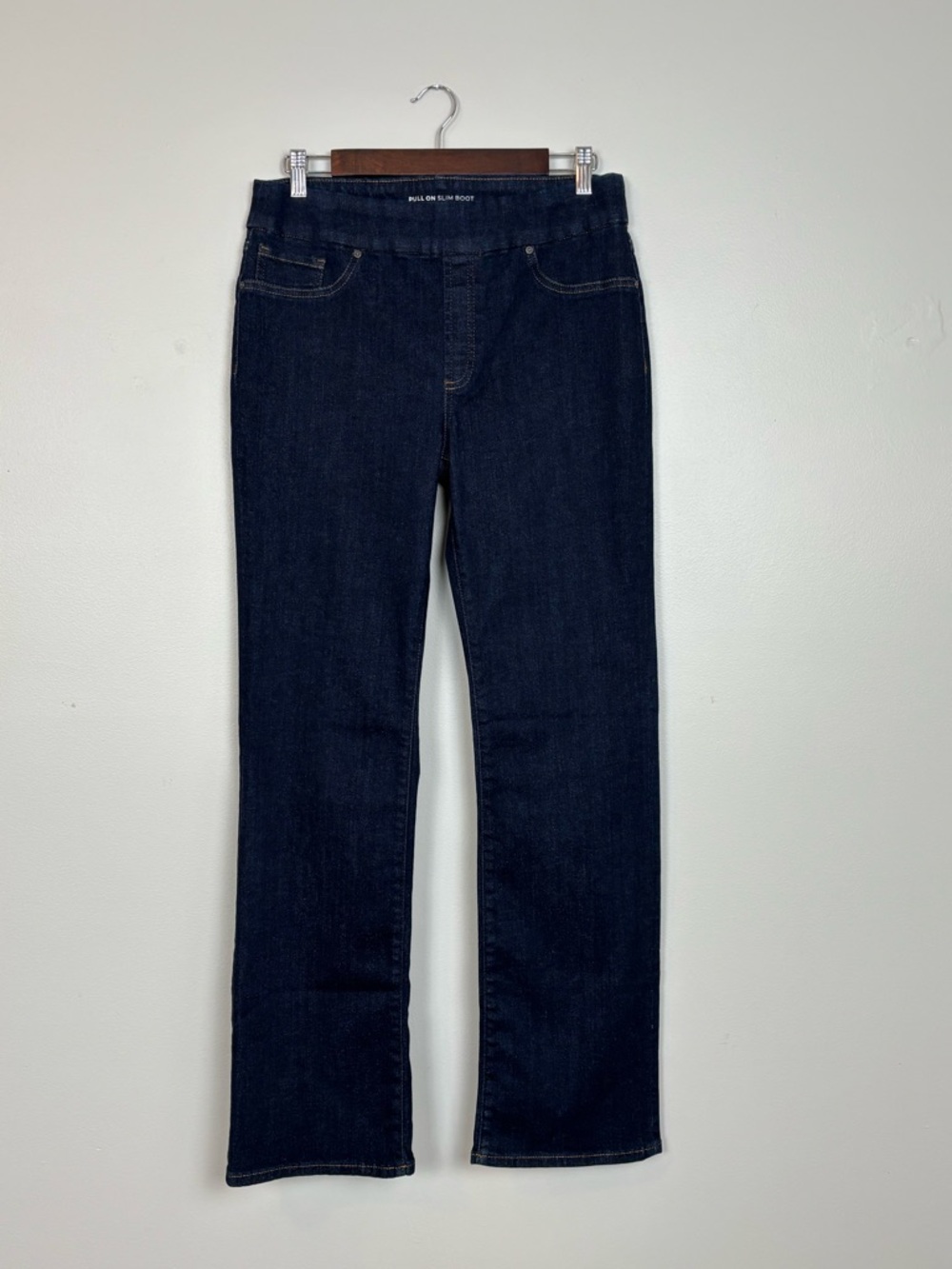 Chicos Jeans Womens 6R Pull On Slim Boot‎ Mid Rise Stretch Denim in Dark Indigo